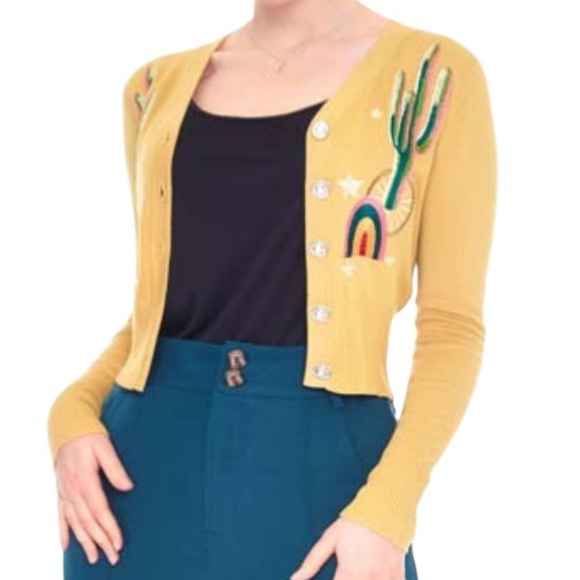Voodoo Vixen Tina Retro Inspired Western Cowgirl Embroidered Cardigan Cactus - Picture 3 of 10